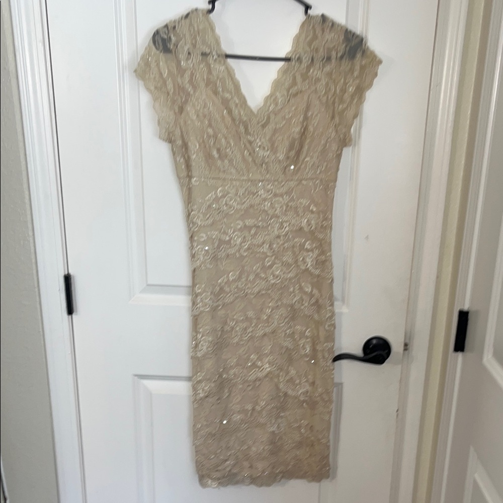Cache Lace Midi Dress in Beige
